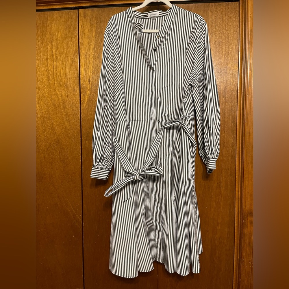 Calvin Klein shirtdress black and white stripes plus 22W